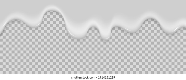 Realistic milk yogurt flows down on a transparent background. White liquid. Soft texture of a dairy product for your graphic design. Ice cream melts. Vector illustration. EPS 10.