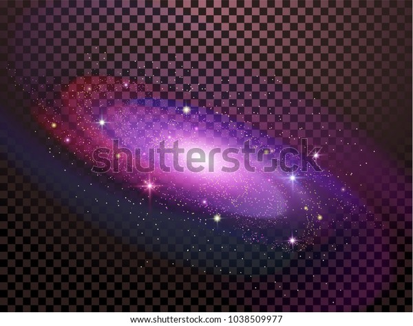 Realistic milky way spiral galaxy with stars isolated on\
transparent background. Bright blue yellow and red stars with space\
galaxy star dust. Can be used on flyers banners, web and other\
projects. 