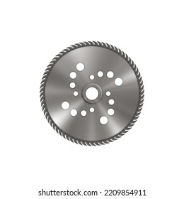 Realistic milling cutter. Metal circular saw blade. 3d buzz saw isolated on white background. Round metal blade, carpentry tool, steel chrome disk. Vector illustration
