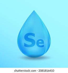 Realistic Mineral drop Se Selenium design. Blue nutrition design for beauty, cosmetic, heath advertising. Se Selenium Mineral design