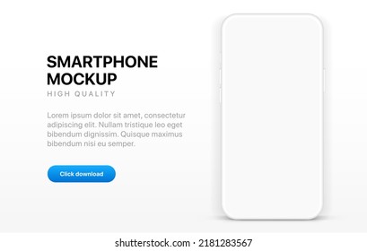 Realistic minimal flat smartphone mockup isolated with white blank screen. Smart phone mockup collection. Device front view. 3D mobile phone with shadow on white background.