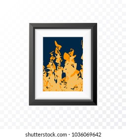 Realistic Minimal Isolated Black Frame with Abstract Art Scene on Transparent Background for Presentations . Vector Elements