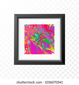 Realistic Minimal Isolated Black Frame with Abstract Art Scene on Transparent Background for Presentations . Vector Elements