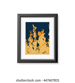 Realistic Minimal Isolated Black Frame with Abstract Art Scene on White Background for Presentations. Vector Elements.