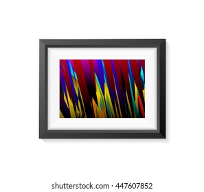 Realistic Minimal Isolated Black Frame with Abstract Art Scene on White Background for Presentations. Vector Elements.