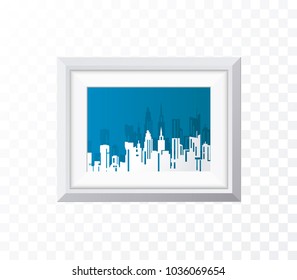 Realistic Minimal Isolated White Frame with Art Scene on Transparent Background for Presentations . Vector Elements