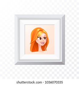Realistic Minimal Isolated White Frame with Art Scene on Transparent Background for Presentations . Vector Elements