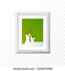 Realistic Minimal Isolated White Frame with Art Scene on Transparent Background for Presentations . Vector Elements