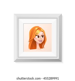 Realistic Minimal Isolated White Frame with Art Scene on White Background for Presentations. Vector Elements.