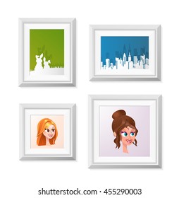 Realistic Minimal Isolated White Frame with Art Scene on White Background for Presentations. Vector Elements.