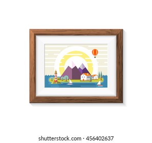 Realistic Minimal Isolated White Frame with Art Scene on White Background for Presentations. Vector Elements.