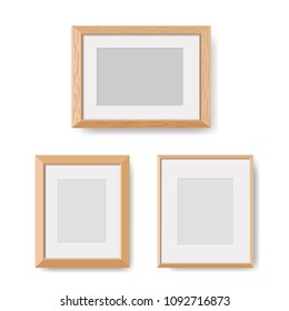 Realistic Minimal Isolated Wood Frame  on White Background for Presentations. Vector Illustration