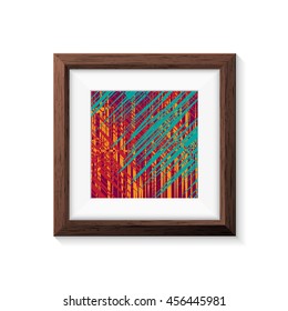 Realistic Minimal Isolated Wood Frame with Abstract Art Scene on White Background for Presentations. Vector Elements.