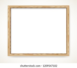 Realistic minimal rectangle blank wood frame isolated over white background. Wooden border vector illustration.