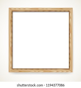 Realistic minimal square blank wood frame isolated over white background. Wooden border vector illustration.