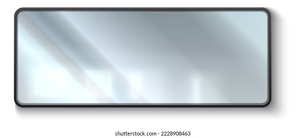Realistic mirror. 3D reflective surface in frame. Geometric rectangular shape. Hanging on wall interior decor element. Bathroom or bedroom furniture. Vector apartment