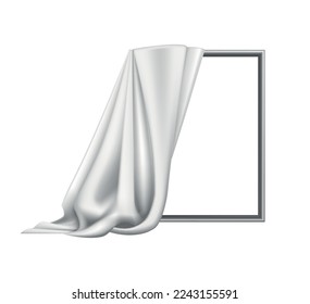 Realistic mirror covered with white silk cloth vector illustration