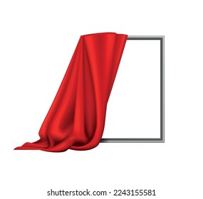 Realistic mirror half covered with red silk cloth vector illustration