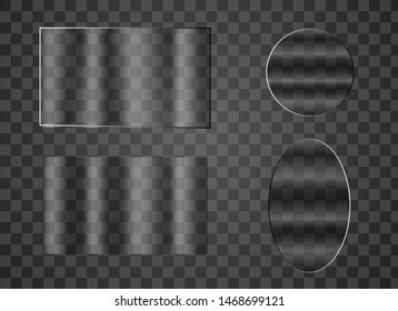 Realistic mirror on transparent background. Mirror frames vector illustration. Transparent shiny glass plates.