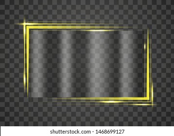 Realistic mirror on transparent background. Mirror frames vector illustration. Transparent shiny glass plates.