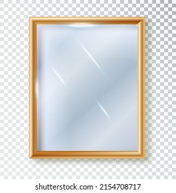 Realistic mirror with reflection on glass. Geometric mirror with frame. Reflective glass surfaces. 3d template design for interior decor.