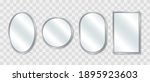 Realistic mirror set. Reflecting glass mirrors of different shapes. Mirrored frames. Vector illustration.