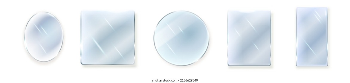 Realistic mirror set with reflection on glass.