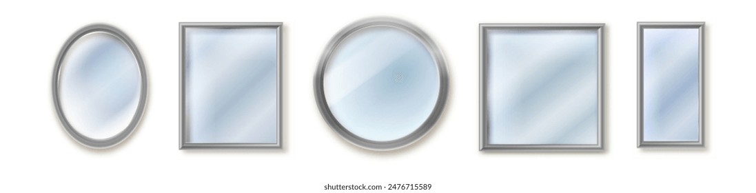 Realistic mirror set with reflection on glass.