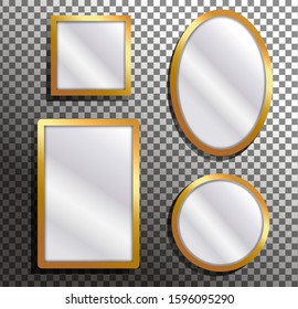 Realistic mirrors set. Makeup or interior furniture reflecting glass surfaces. Luxury decor items realistic illustration