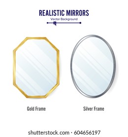 Realistic Mirrors Set Vector. Mirror Frames Or Mirror Decor Interior Illustration