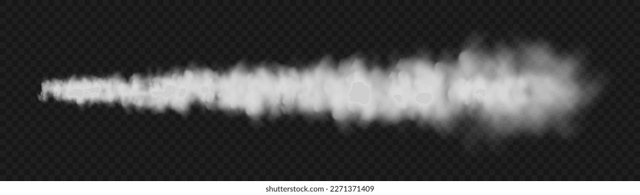 Realistic missile or bullet trace. Airplane condensation trail, jet aircraft track. Space rocket launch. White smoke clouds, fog. Steam flow. Vector illustration
