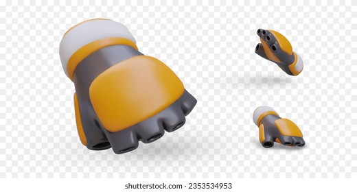 Realistic mixed martial arts gloves. Shingarts. Glove with cut fingers, mittens. Isolated vector image. Icons for MMA website, application. Object shown by different sides