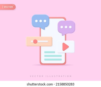 Realistische 3D-Illustrationen zum Design von mobilen App-Icons. Telefon, Online, Chat, Entwicklung, Design der Benutzeroberfläche, Vektordesign-Konzept