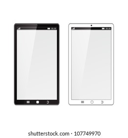 Realistic mobile phone with blank screen isolated on white background.