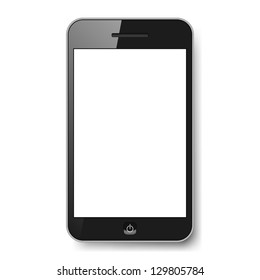 Realistic mobile phone with blank screen. Illustration on white background for design