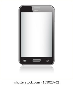 Realistic mobile phone with blank screen isolated on white background