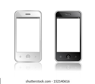 Realistic mobile phone with blank screen isolated on white
