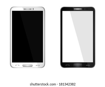 Realistic mobile phone with blank screen isolated on white, Vector