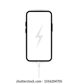 Realistic mobile phone charging on white background. Vector illustration.