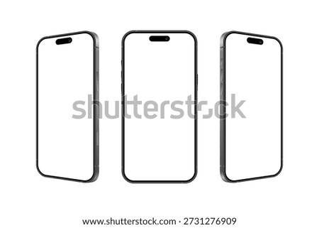 Realistic mobile phone devices in front and side view set, smartphone mockup template. Vector illustration