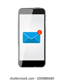 Realistic mobile phone with email icon. Vector Illustration EPS10