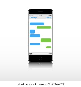 Realistic Mobile Phone With Message Text Box Screen Chat Bubble. Empty Messaging Bubles. Set Smartphone Conversation Dialog.