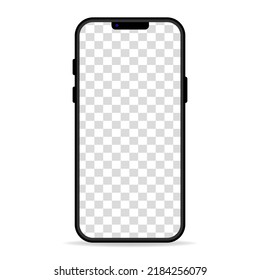 Realistic mobile phone mockup with transparent screen. Design for application, game, and web page view. Vector illustration isolated on white background