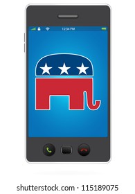 Realistic Mobile Phone On White Background With Republican Party Logo