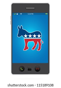 Realistic Mobile Phone On White Background With Democrat Party Logo