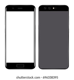 Realistic mobile phone smart phone with blank screen isolated on white background. Vector illustration for printing and web element. Game and application mock up.