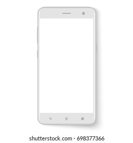 Realistic mobile phone smart phone with blank screen isolated on white background. Vector illustration for printing and web element. Game and application mock up.