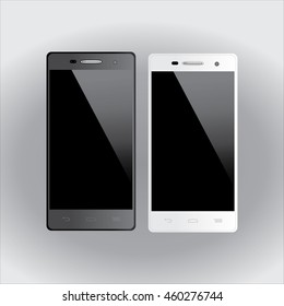  Realistic mobile phone, a smartphone, a model with a blank screen on an isolated background. Vector illustration for printing and web element, Game and application mockup.