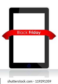 Realistic mobile phone with a special red black friday ribbon