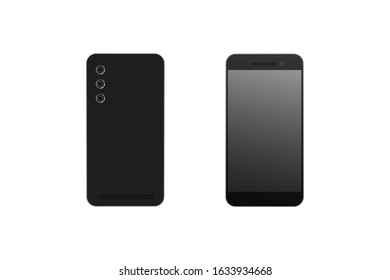 Realistic mobile phone. View from front and back. Vector illustration.